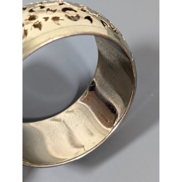 Retro Brass Tone Flower Cut Out Chunky Bangle Bracelet Tribal Boho 8" - Picture 4 of 7